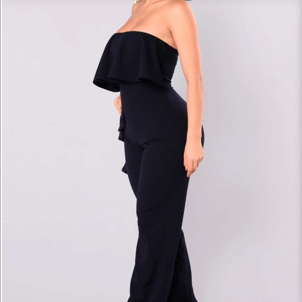 Navy blue strapless jumpsuit